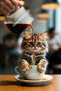 coffee with cat 😹☕ #tiger #cute #animals