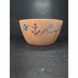 Clay Art Hand Painted Wooden Serving Bowl, Nautical & Anchor Design, Coastal Salad Dish, Centerpiece - Etsy
