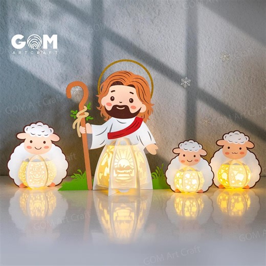 Jesus and the Sheep Lantern SVG, Nativity Scene Lanterns, Christmas Lantern, Xmas Paper Cutting Template - Etsy