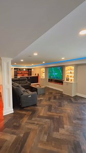 Transforming dreams into a reality one basement at a time! 😍 • • #finishedbasement #hgtv #wetbar #hometheater #familyroom #halfwall #basementgoals #nj | Finished Basements NJ