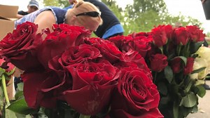 Volunteers lay flowers on veterans' headstones at Ft. Custer National Cemetery
