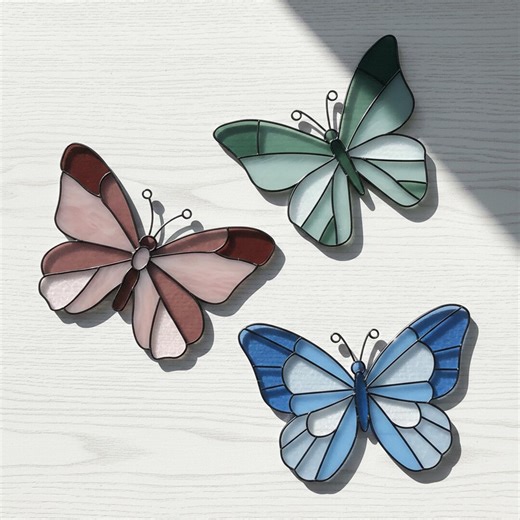 Butterfly Trio Stained Glass Pattern: 3 Butterflies in 2 Sizes, Modern Suncatcher DIY (PDF/JPEG) - Etsy