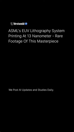 UrviumAI - AI Updates, News, Tools, and Studies on Instagram: "ASML just shared a video showing its EUV lithography system printing features as small as 13 nanometers — thousands of times thinner than a human hair and smaller than the text in the densest books. This is the hidden technology behind today’s most powerful chips, from smartphones to AI supercomputers. EUV uses extreme ultraviolet light to carve microscopic circuits onto silicon, enabling faster, smaller, and more energy-efficient pr