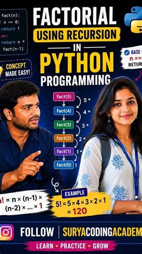 RECURSION EXAMPLE: FACTORIAL PROGRAM #coding #correctcoding #programming #python #pythonprogramming