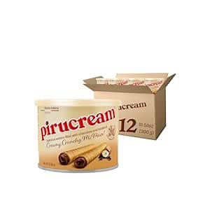 Pirucream Rolled Wafers with Chocolate Hazelnut, Organic Alkaline 100% Cocoa – No Trans-Fat, Preservatives, Colorants or Additives and without Palm Oil (155Gr/ 5.46Oz each one – 1 Pack Tin) (10.59 Oz. - Pack of 12, Chocolate Hazelnut)