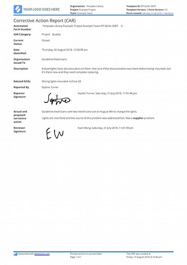 Free Corrective and Preventive Action Report template