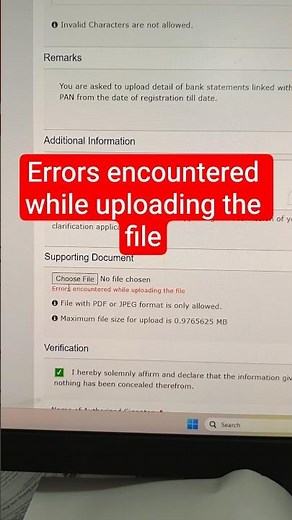 Errors encountered while uploading the file