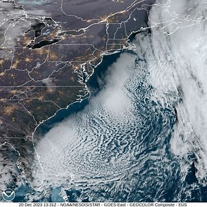 1.6K views · 51 reactions | As cold, dry air continues to pour over the relatively warm Atlantic waters, a broad swath of marine stratocumulus clouds can be seen. Warm, moist air rising through the cold air mass results in these low-level clouds forming behind cold fronts over the ocean. Learn more: https://www.noaa.gov/jetstream/clouds/how-clouds-form | US National Weather Service Wilmington NC | Facebook