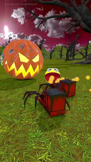 Pacman vs evil baby train monsters - Halloween showdown! 🔥🚂🎃 #pacman #3d #animation