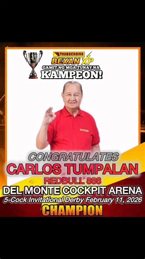 John Craig Ibre on Instagram: "Congratulations Sir Carlos Tumpalan of Redbull 888 Gamefarm Champion Del Monte Cockpit Arena DMCA 5-Cock Invitational Derby #thunderbird #ThunderbirdPH #thunderbirdpassionsatagumpay Thunderbird.PH Thunderbird Arvy De Leon Kristel Belamide Delos Reyes JM Odeclas"