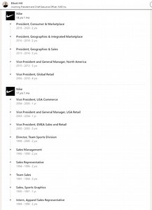 Nike’s new CEO Elliott Hill may have the best LinkedIn profile ever — 32 years with the same company, from intern to CEO. The American dream! P.S. Follow me(Joe Pompliano) for more sports business… | Joe Pompliano | 95 comments