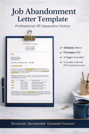 Job Abandonment Letter | HR Separation Template | Word & PDF - Etsy
