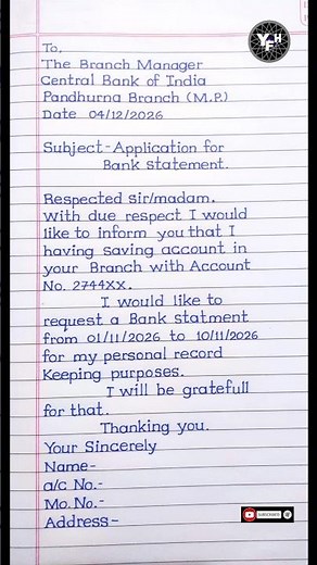 Application for bank statement | how to write application for bank statement |