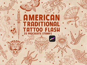 American Traditional Tattoo Flash Procreate Stamps: Old School Designs (digital Download) - Etsy