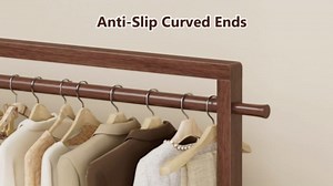 Solid Wood Clothes Rack with Wheels | 3-in-1 Freestanding Garment Rack & Coat Tree, Extra-Long Rod, Two Shelves, 220 lb Load | Organizer for Bedroom & Entryway