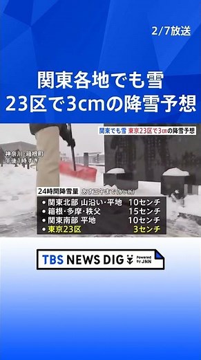 関東各地でけさから雪 神奈川・箱根町の仙石原で15cmの積雪観測 東京23区でも3cmの降雪予想…積もる可能性も 交通障害・路面凍結に警戒を｜TBS NEWS DIG #shorts