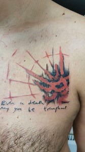 My most recognized quote from any of my books is "Even in death may you be triumphant" which features in my Cirque Du Freak series. Over the years, many fans have had this tattooed on themselves, and in many different ways. I thought it would be nice to collect some of those tattoos here, in a reel. | Darren Shan verified