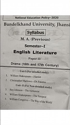 M.A English First semester Drama syllabus #educationalvideo #hamlet drama# Dr.faustus the best drama