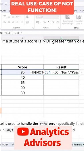 NOT + IF Function in Excel: Real Use-case #shorts