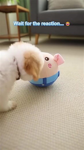 The way he jumped! 🚀 This moving pig toy is hilarious. It vibrates when touched and clearly... it's a surprise. #interactivepettoy #dogmom #funnydog #dogreaction #dogtoys