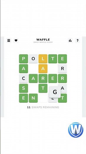 Waffle #1629: Perfect Score - 10 Swaps (Jul 8)