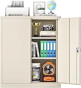 Pataku Metal Storage Cabinet, Garage Cabinet with Doors and Shelves 36" Hx32 Wx16 D, Steel Lockable File Cabinets for Office, Home, Garage, Basement, Industrial, Putty