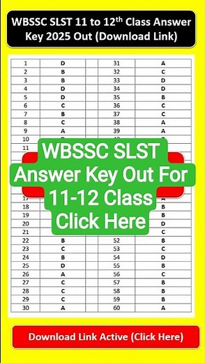 WBSSC SLST 11 to 12th Answer Key 2025 Out, Download Subject Wise PDF Out, Download This #shorts
