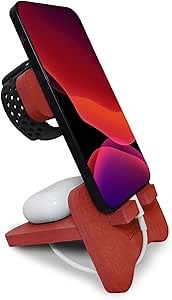 Cell Phone Wood Holder for Desk - Orange - MDF Wooden Phone Stand Compatible with iPhone, Apple Watch, and AirPods Premium Cell Phone Desk Stand Holder for Men and Women the Office Desktop Accessories