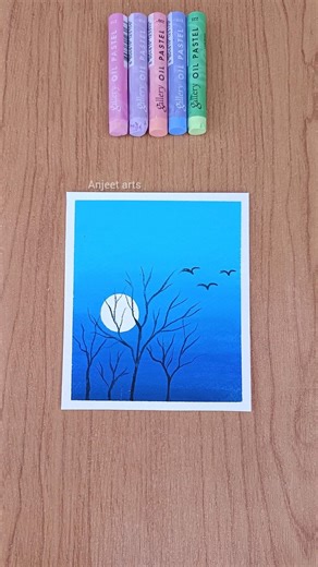 Moonlight Scenery Drawing | Oil Pastel For Beginners #shorts