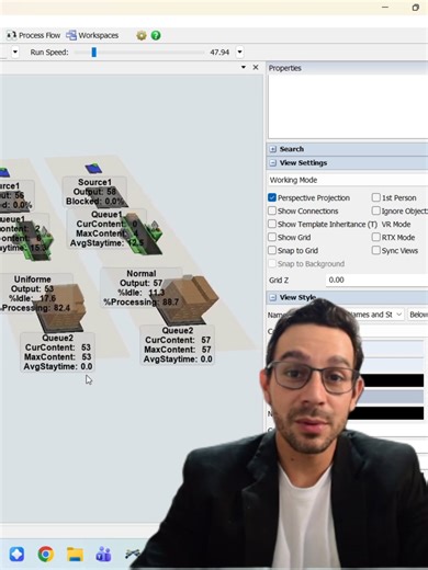 Simulação de processos na prática. Neste exercício em sala aplicamos diferentes distribuições estatísticas (Normal, Uniforme, Triangular, Exponencial, Erlang e Weibull) em linhas produtivas simples. O objetivo é entender como cada distribuição impacta o comportamento do sistema. Porque simulação não é só animação… é análise de processo. Quer aprender a modelar sistemas assim? 👉 Link no perfil. linktr.ee/prof.rauni.goncalves ##engeneharia #melhoriacontinua #industrial #engenhariadeproducao #tecn