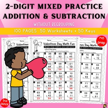 2 Digit Addition and Subtraction Without Regrouping Valentine's Day Math Grade 2