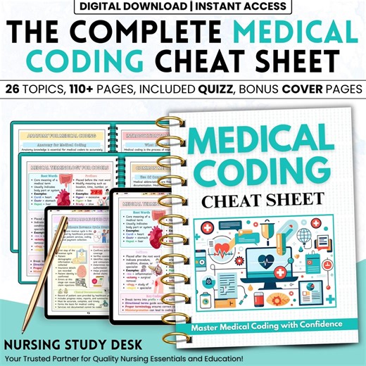 Medical Coding Study Guide & Cheat Sheet Pdf | ICD 10 CPT HCPCS Quick Reference | Billing and Coding Notes | Digital Download - Etsy