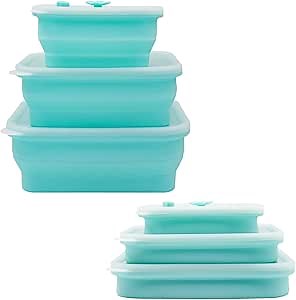 Food Storage Containers with Airtight Lids - Collapsible Container for Kitchen, Pantry Organization - Silicone Air Tight Snack, Lunch Organizer Set - Oven, Microwave, Freezer-Safe - 3 Pack