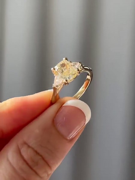 Oval Canary Yellow Diamond Ring | Trillion Side Stone Engagement Ring - Etsy