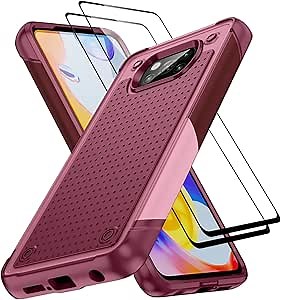 Jeylly for Xiaomi Poco X3 NFC/X3 Pro/X3 Case with 2pcs [Tempered Glass Screen Protector], Shockproof TPU Bumper Hard PC Cover Women Men Case for Xiaomi Poco X3 NFC/X3 Pro/X3, Red Pink