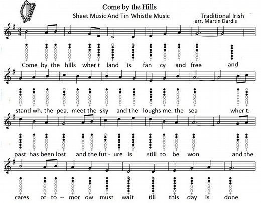 Come By The Hills Sheet Music And Tin Whistle Notes