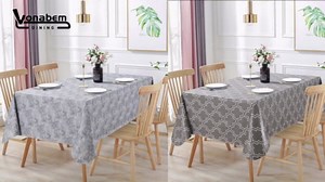 Vonabem 100% Waterproof Rectangle PVC Tablecloth, Vinyl Table Cloth Cover with Flannel Backing Oil Spill Proof Wipeable Table Cloths for Indoor Outdoor (Gray Line,60X84IN)