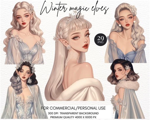 Winter Magic Elves Clipart Bundle - Fantasy Digital Art, PNG Graphics for Planners, Scrapbooking, Winter Designs & Magical - Etsy