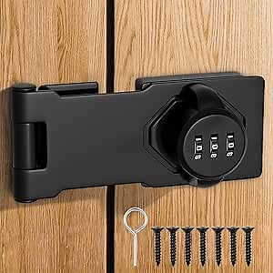 Cabinet Combination Lock 3-Digit Cabinet Password Hasp Locks Household Rotary Hasp Locks Zinc Alloy Door Security Slide Latch Lock for Drawers, Cabinets, Barn Door, Garage (Black, 110mm/4.33in)