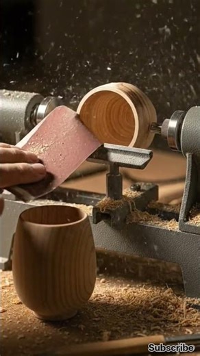 Mini Wood Lathe Magic 🔥 Wooden Glass Making Satisfying Process #satisfying #handmade