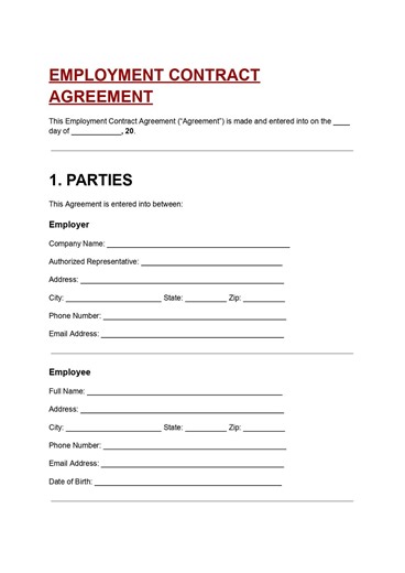 Employment Contract Agreement Template Editable DOC and PDF | Employee Work Contract | Job Agreement for Employer & Employee