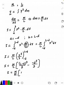 Calculate by direct integration the moment of inertia for a thin rod of mass M and length L about an axis located distance d from one end. Confirm that your answer agrees with Table 12.2 when d=0 and when d=L / 2. | Numerade