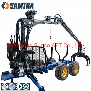 [Hot Item] 5 Ton Wood Log Hydraulic Timber Trailer with Crane and Winch for Tractor