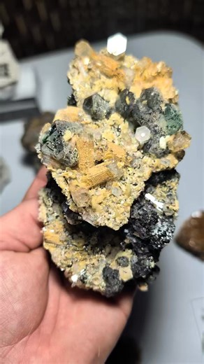 An incredible plate of clay included Goshenite crystals with Fluorite and needles of black Tourmaline on a matrix of Muscovite. This was from a limited find a few years ago. Erongo Mtns. Namibia approximately 13cm x 7cm Available | New England Mineral Extractor