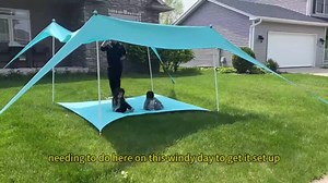 deli Beach Tent, Beach Canopy with UPF50+ Protection, Foldable Poles, 2 in 1 Beach Blanket, Carrying Bag,Sand Shovel,10x10FT Beach Tent Sun Shelter for Backyard Fun, Camping Or Picnics，Easy to Setup