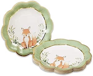Kate Aspen Woodland Baby Shower, 7 Inch, 7 in. Decorative Premium Paper Plates (Set of 16)