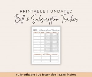 Bill Subscription Tracker Printable, Subscription Payment Log, Editable Canva Template, Bill Payment Log, Small Business Template - Etsy Canada