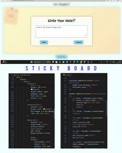 Today it’s all about a sticky note board made with basic HTML, CSS JS #shorts #devshorts #coding