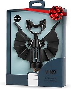 OTOTO Vino Spooky Bat 2-in-1 Wine & Beer Opener, Corkscrew & Bottle Opener - Goth Wine Accessories & Gifts for Wine Lovers
