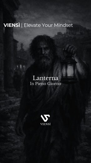 VIENSI ⚡ Elevate Your Mindset on Instagram: "☀️ È mezzogiorno. E Diogene cammina tra la gente con una lanterna accesa. Non sta cercando luce. Sta cercando un uomo. Non un maschio per età o forza, ma qualcuno capace di pensare, scegliere, rispondere delle proprie azioni. La lanterna è una provocazione. Serve a mostrare che, anche alla luce del sole, la vera maturità è più rara del buio. Diogene non accusa nessuno. Svela una verità scomoda. Essere uomini non è una condizione naturale, è una conqui